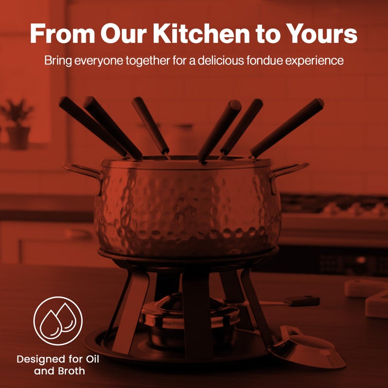 Swissmar Biel 11-Piece Copper-Plated Fondue Set â€“ Hammered Finish â€“ Ideal for Oil & Broth Cooking â€“ Perfect for Entertaining, Kitchen Collections & Wedding Gifts â€“ 2 Liter / 2.1 Quarts - Image 3